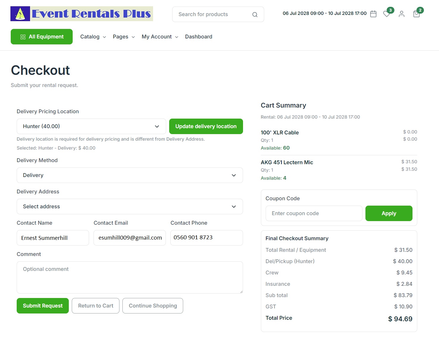 Online Rental store Checkout